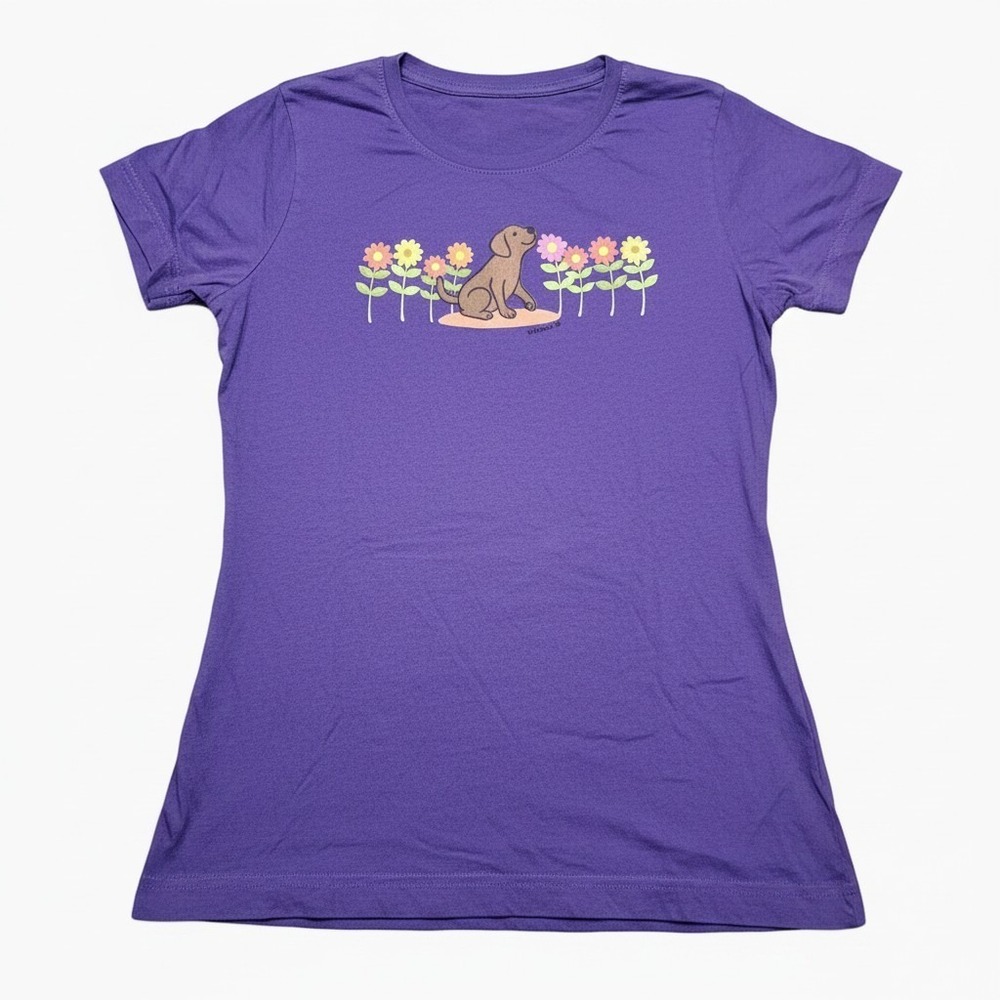 LAT Apparel Puppy Tee Shirt Purple Flowers